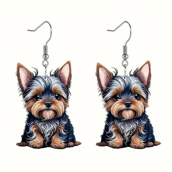New Adorable Yorkshire Terrier Dangle Earrings - Acrylic Jewelry - Picture 2 of 5
